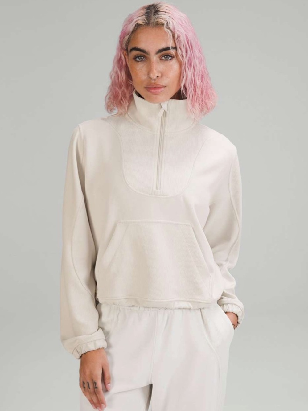Lululemon Brushed Softstreme Ribbed Half Zip White Opal Size 6 Small